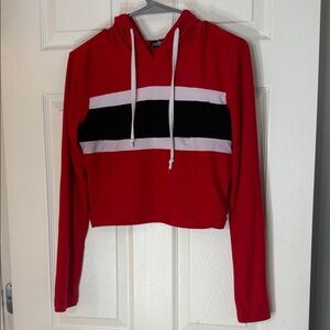 Feathers Red Hoodie with Black and White Accents